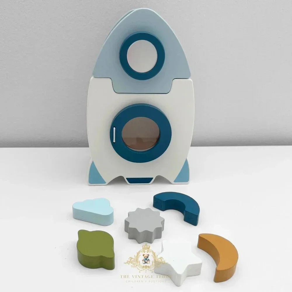 NWT Cute Wooden Rocket Ship Activity Play Set Children’s Early Learning Toys